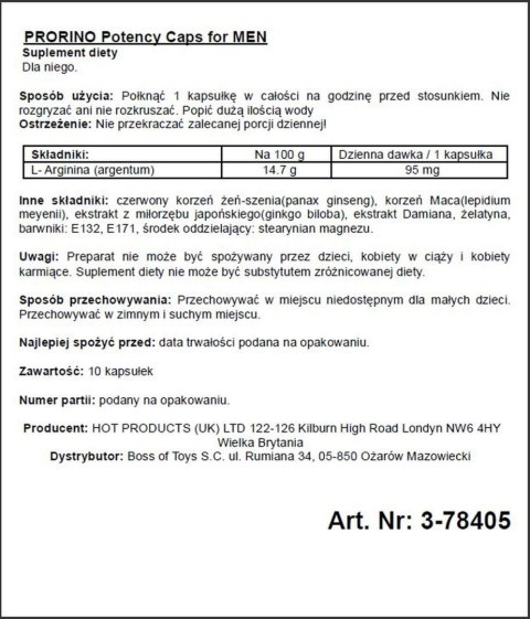 Kapsułki na Potencję PRORINO Men- 10 kaps.