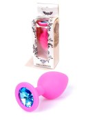 Plug-Jewellery Pink Silicon PLUG Medium- Light Blue Diamond