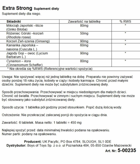 Kapsułki na Potencję i Erekcję - Supl.diety-Extra Strong 6 Capsules