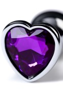 Silver anal plug with purple gem heart-shaped