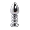 Silver large ribbed butt plug with black crystal