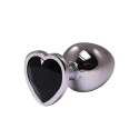 Silver medium heart-shaped butt plug with black crystal