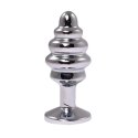 Silver medium ribbed butt plug with pink crystal