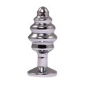 Silver medium ribbed butt plug with red crystal