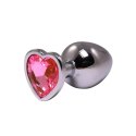 Silver small heart-shaped butt plug with pink crystal