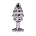 Silver small ribbed butt plug with white crystal