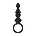 Ribbed Silicone Anal Probe with Loop - Black