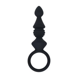 Ribbed Silicone Anal Probe with Loop - Black