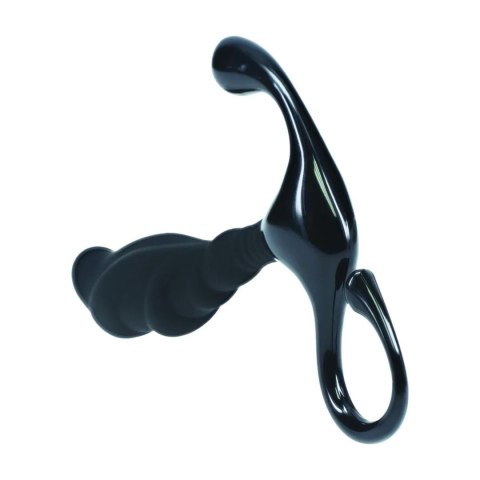 Rippled with Hard Loop Silicone Prostate Massager - S - Black