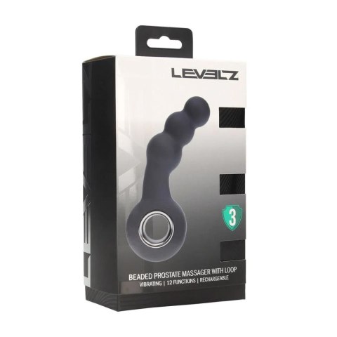 Vibrating Beaded Silicone Prostate Massager with Loop - Black
