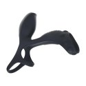 Vibrating Silicone Cock and Ball Ring with Shaft Loop - Black