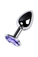 Silver anal plug with gem, blue