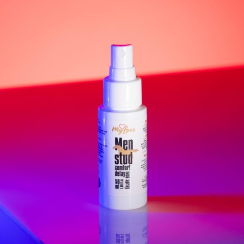 Spray pozwala wydłużyć czas zbliżenia i zachować pełną kontrolę nad intensywnymi doznaniami MyLove Men stud 50 ml.