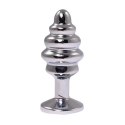 Silver small ribbed butt plug with pink crystal
