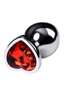 Silver anal plug with pink gem heart-shaped