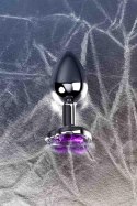 Silver anal plug with purple gem heart-shaped