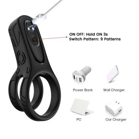 Silikonwy pierścień wibrujący, zwiększający doznania-Mechao Black, 9 vibration functions