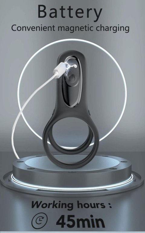Silikonwy pierścień wibrujący, zwiększający doznania-Mechao Black, 9 vibration functions