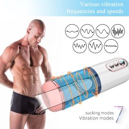 HIT !! Wibrujący masturbator z funkcją ssącą oraz efektami dźwiękowymi-Vibration 7, 7 Sucking modes, Hand